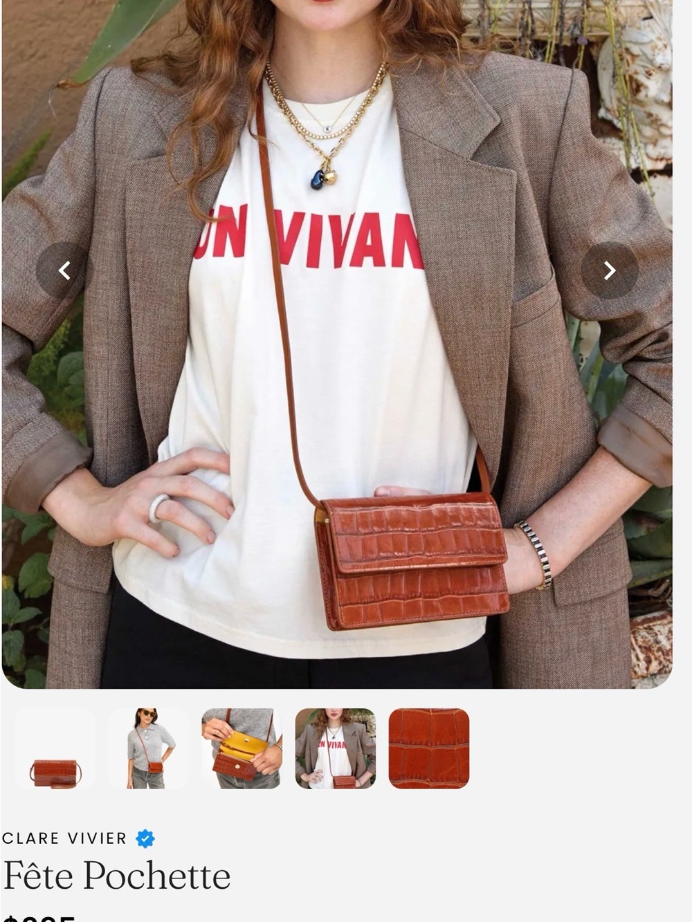 Clare V Croc-Embossed Tan Fête Pochette Crossbody